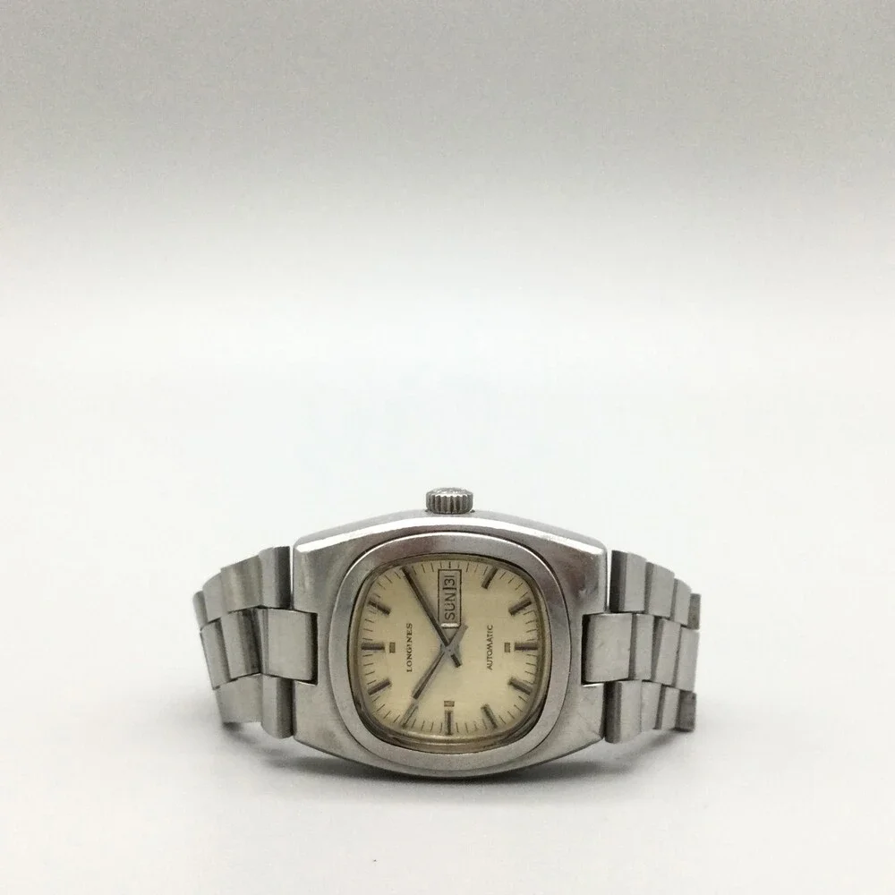 Vintage Longines Mens Watch 27mm Cream Dial Automatic Day Date Stainless 6.25